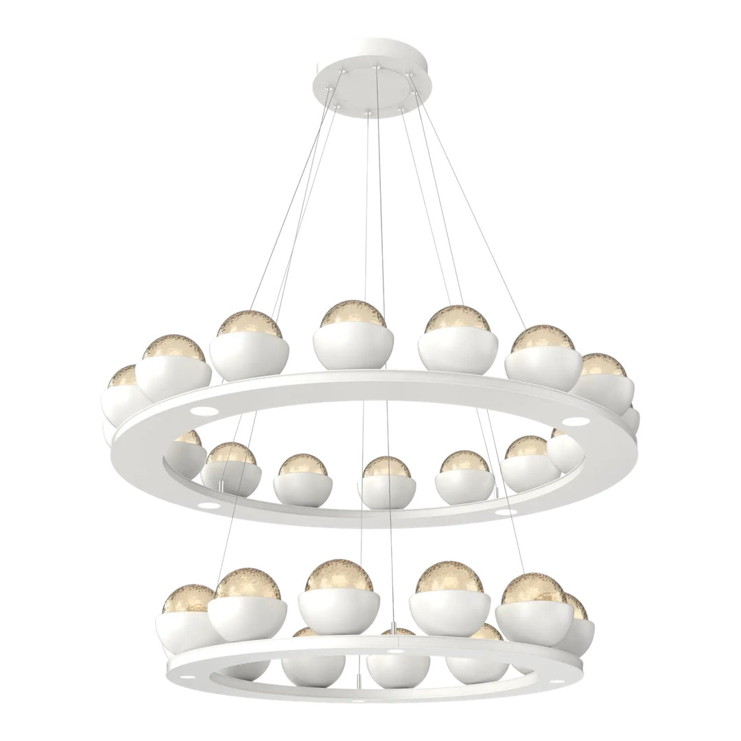 Cabochon Ring Chandelier by Hammerton Studio Two-Tier in Salt White with Amber glass