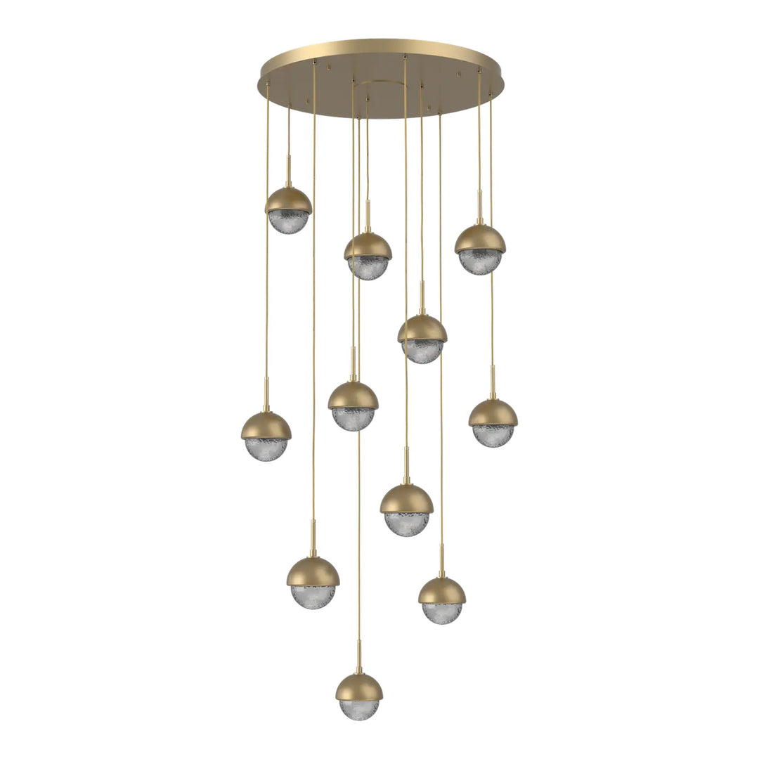 Cabochon Round Pendant Chandelier by Hammerton Studio 11 Lights in Gilded Brass with Smoke glass