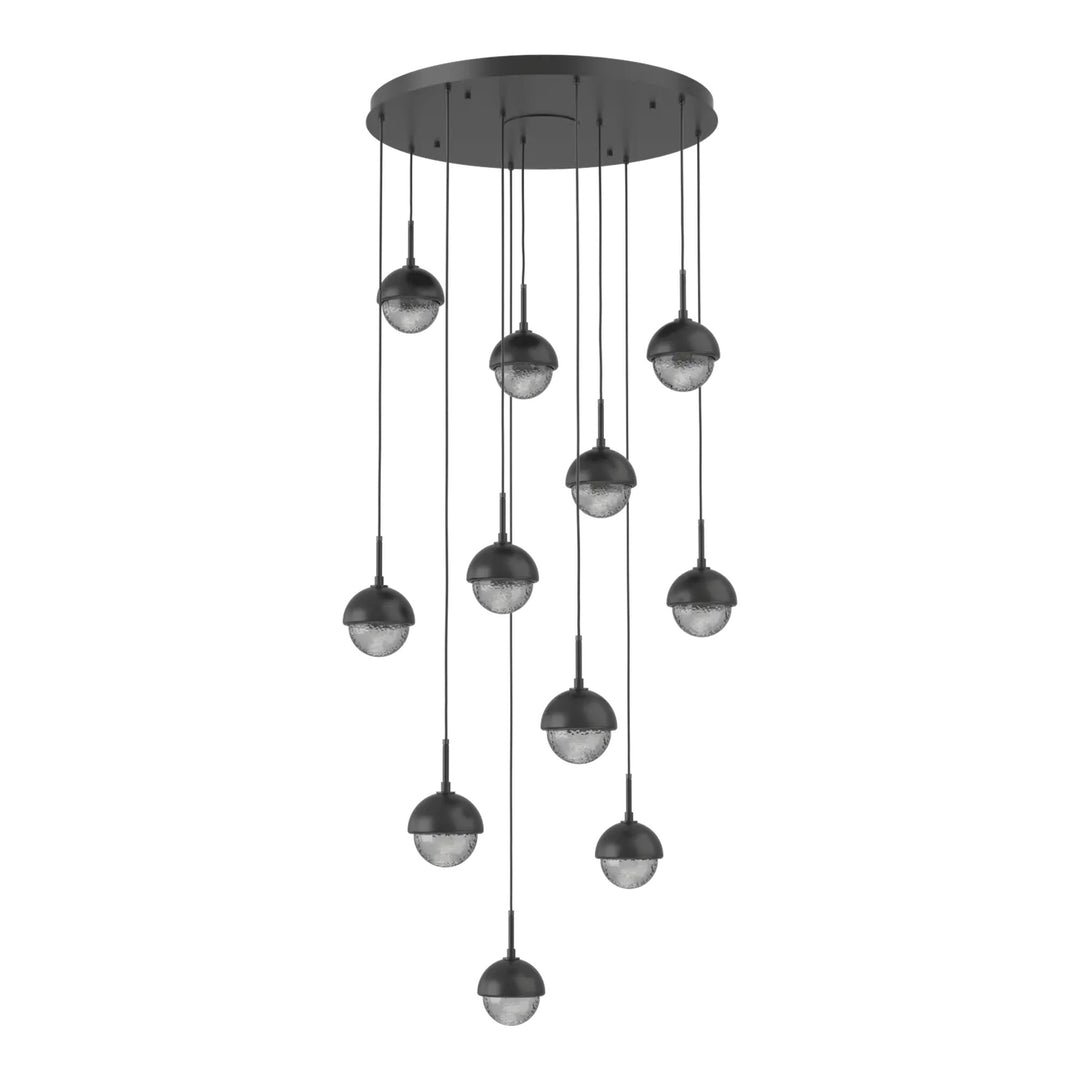 Cabochon Round Pendant Chandelier by Hammerton Studio 11 Lights in Matte Black with Smoke glass
