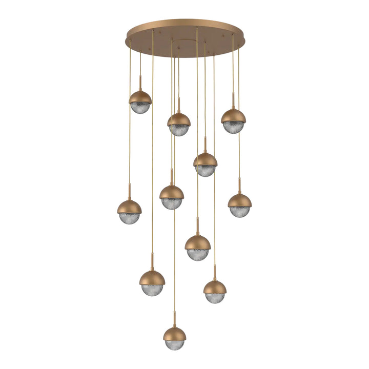 Cabochon Round Pendant Chandelier by Hammerton Studio 11 Lights in Novel Brass with Smoke glass