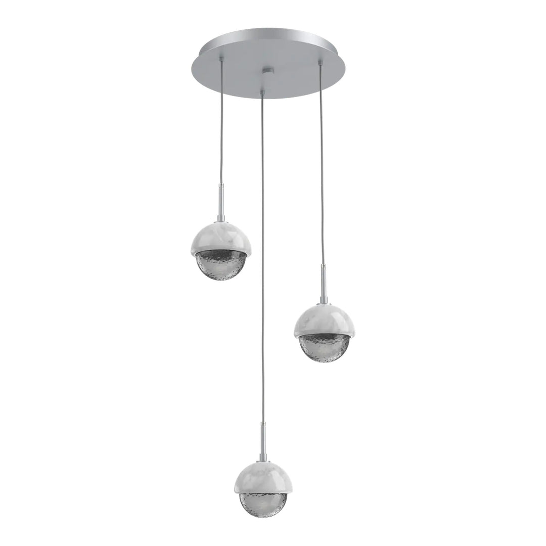 Cabochon Round Pendant Chandelier by Hammerton Studio 3 Lights in Classic Silver with Smoke glass