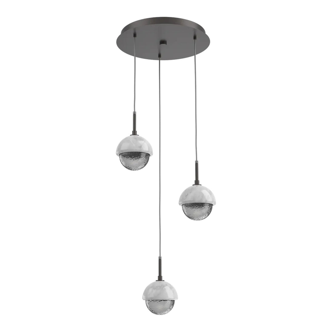 Cabochon Round Pendant Chandelier by Hammerton Studio 3 Lights in Graphite with Smoke glass