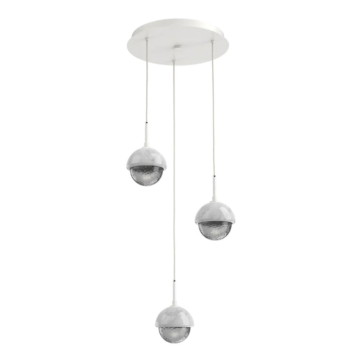 Cabochon Round Pendant Chandelier by Hammerton Studio 3 Lights in Salt White with Smoke glass