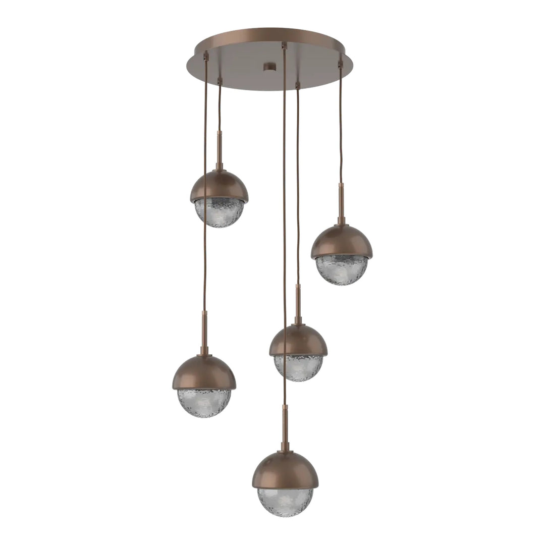 Cabochon Round Pendant Chandelier by Hammerton Studio 5 Lights in Burnished Bronze with Smoke glass