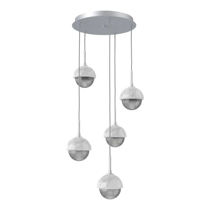 Cabochon Round Pendant Chandelier by Hammerton Studio 5 Lights in Classic Silver with Smoke glass