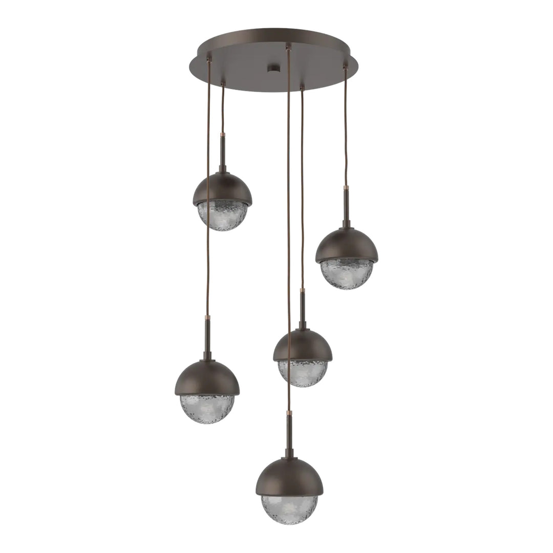 Cabochon Round Pendant Chandelier by Hammerton Studio 5 Lights in Flat Bronze with Smoke glass