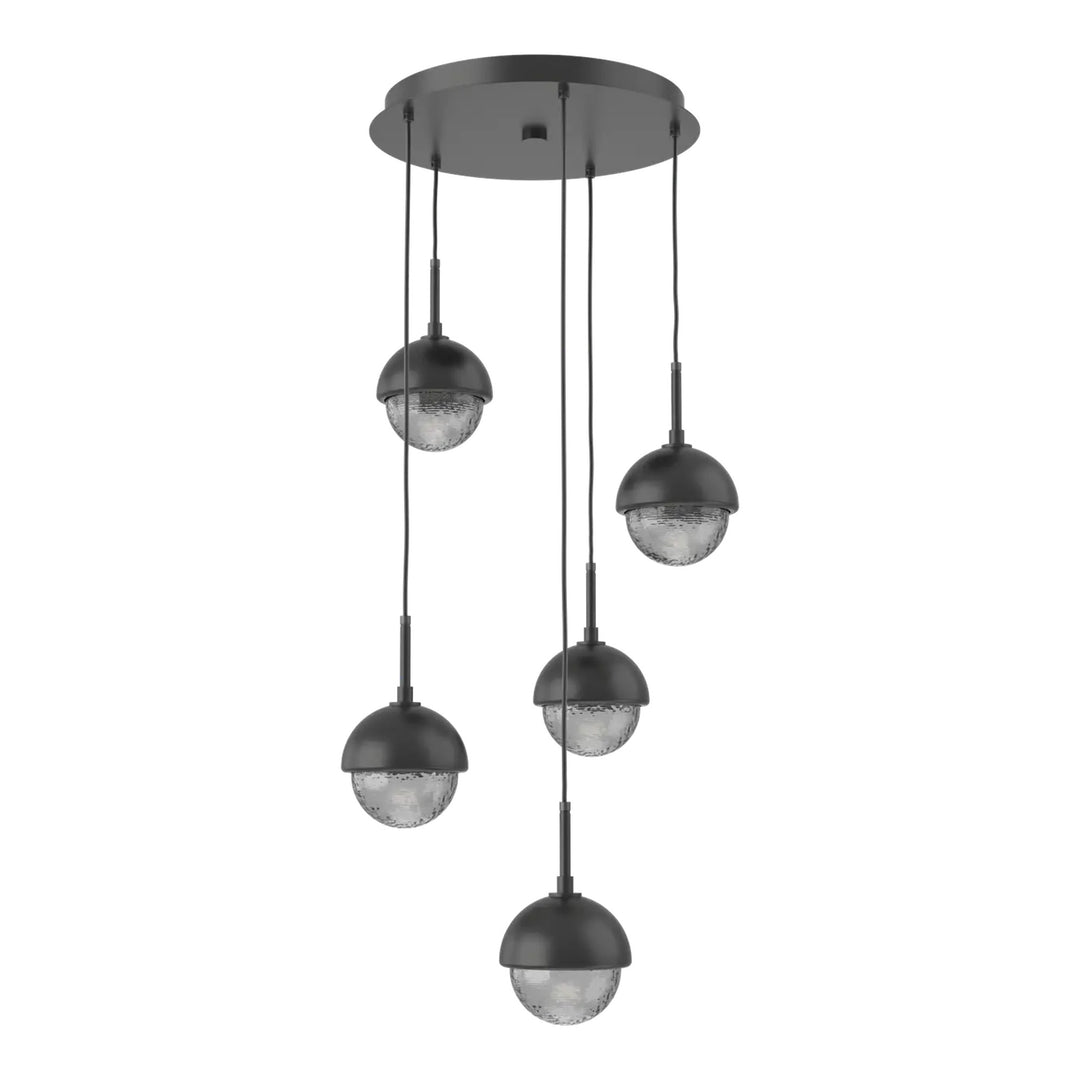 Cabochon Round Pendant Chandelier by Hammerton Studio 5 Lights in Matte Black with Smoke glass