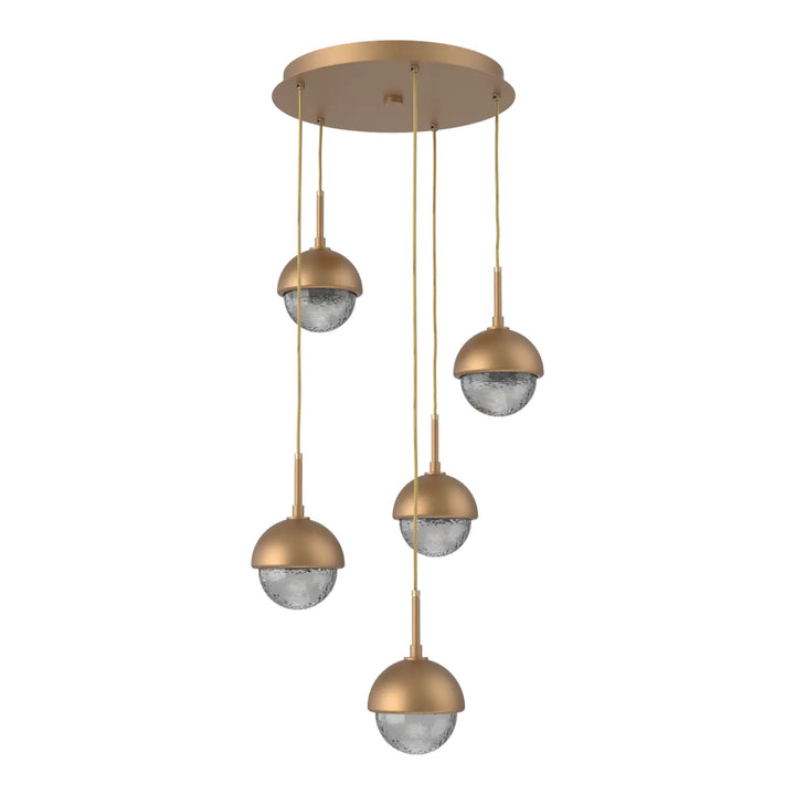 Cabochon Round Pendant Chandelier by Hammerton Studio 5 Lights in Novel Brass with Smoke glass