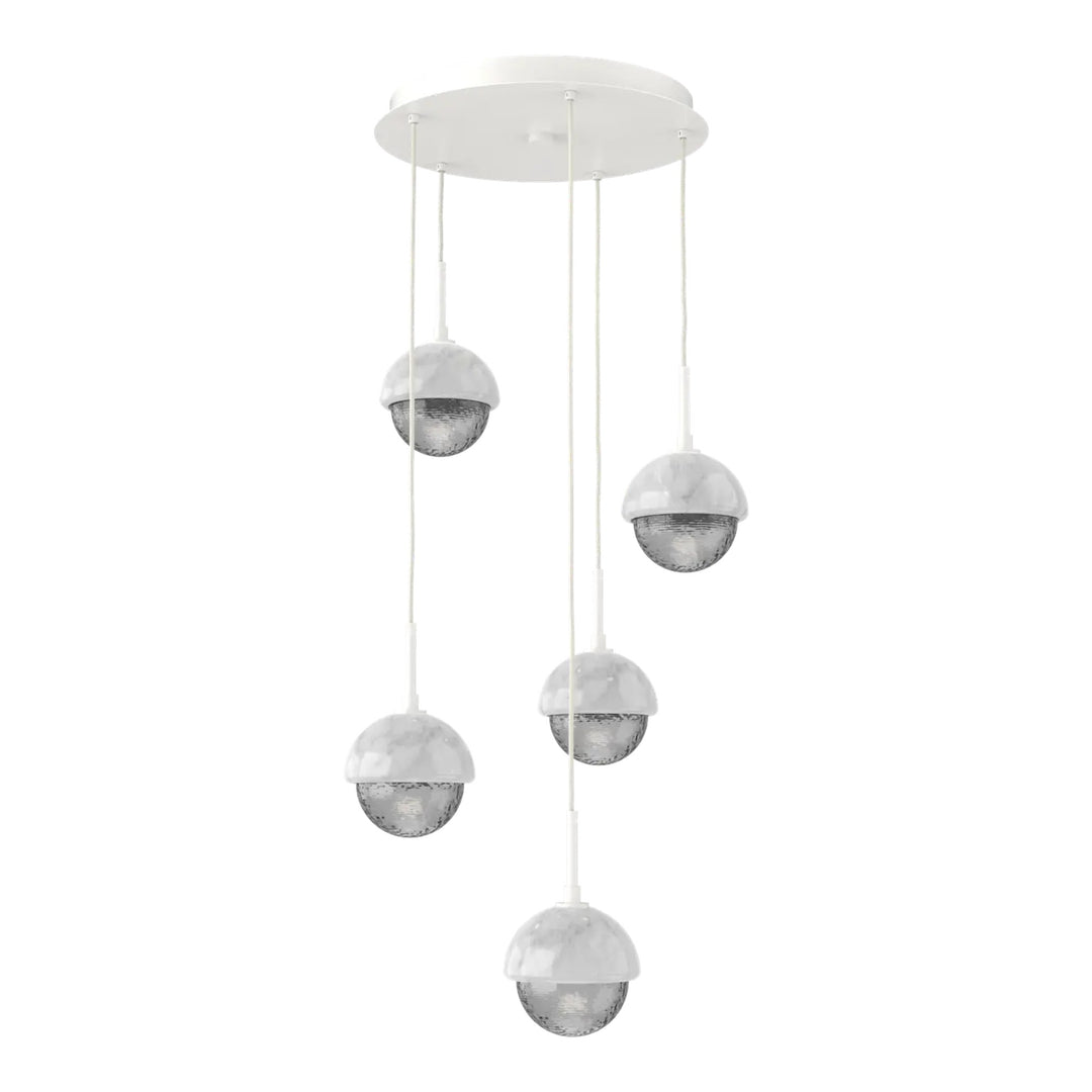 Cabochon Round Pendant Chandelier by Hammerton Studio 5 Lights in Salt White with Smoke glass