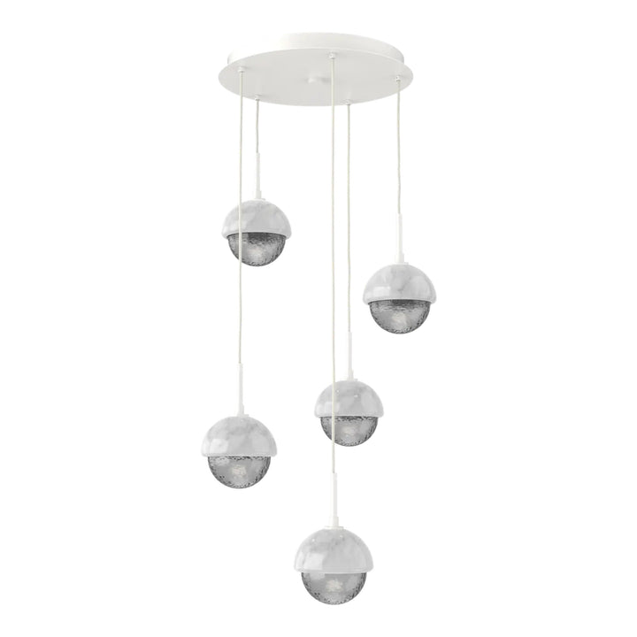 Cabochon Round Pendant Chandelier by Hammerton Studio 5 Lights in Salt White with Smoke glass