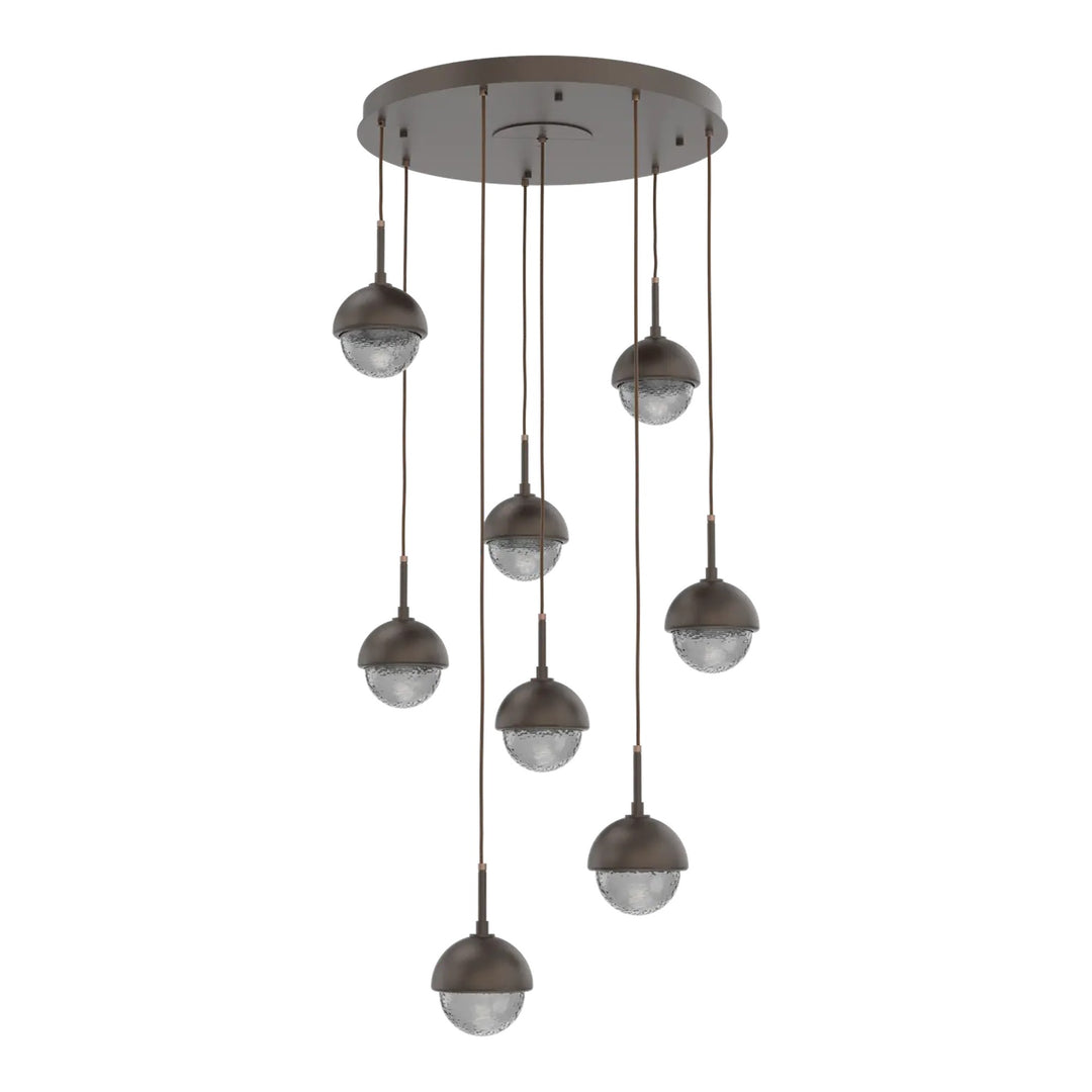 Cabochon Round Pendant Chandelier by Hammerton Studio 8 Lights in Flat Bronze with Smoke glass