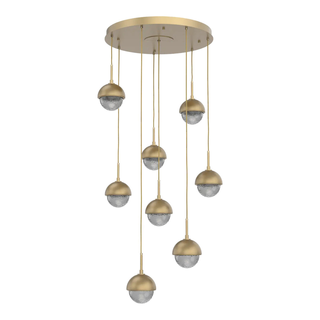 Cabochon Round Pendant Chandelier by Hammerton Studio 8 Lights in Gilded Brass with Smoke glass