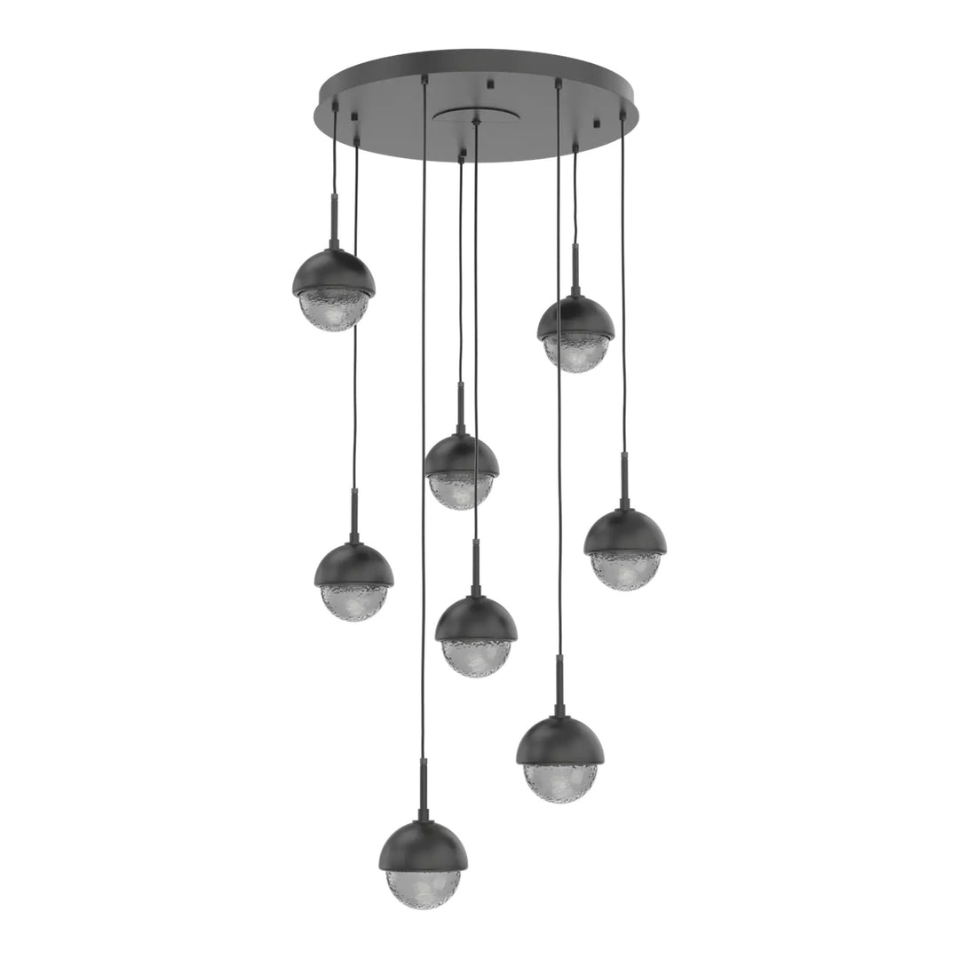 Cabochon Round Pendant Chandelier by Hammerton Studio 8 Lights in Matte Black with Smoke glass