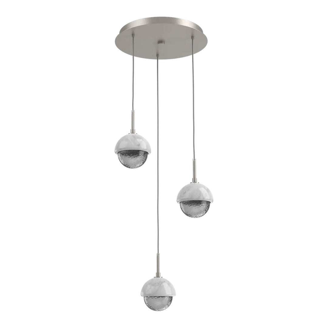 Cabochon Round Pendant Chandelier by Hammerton Studio 3 Lights in Beige Silver with Smoke glass