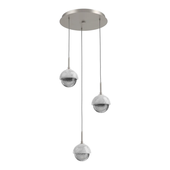 Cabochon Round Pendant Chandelier by Hammerton Studio 3 Lights in Beige Silver with Smoke glass
