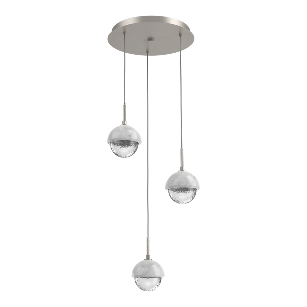 Cabochon Round Pendant Chandelier by Hammerton Studio in Beige Silver with Clear glass