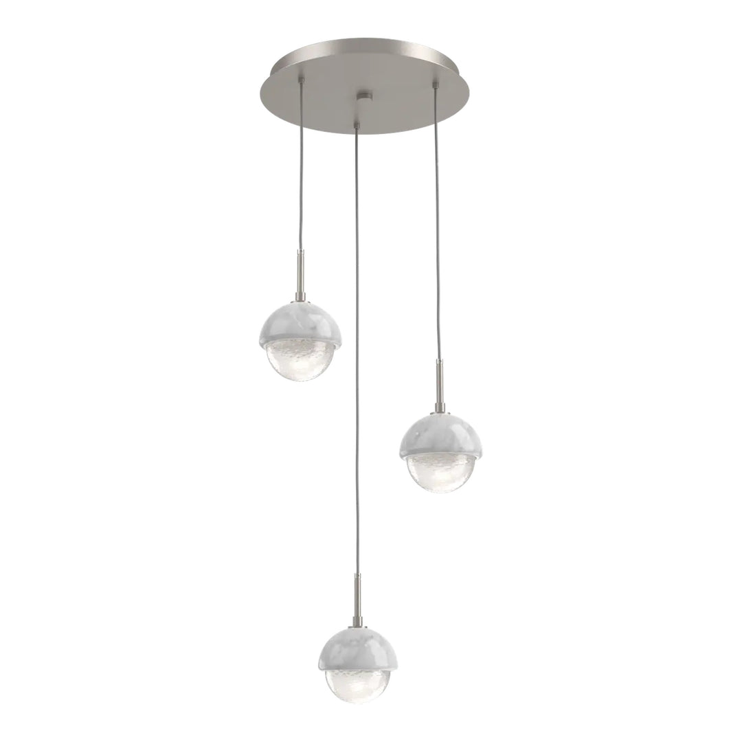 Cabochon Round Pendant Chandelier by Hammerton Studio in Beige Silver with White glass