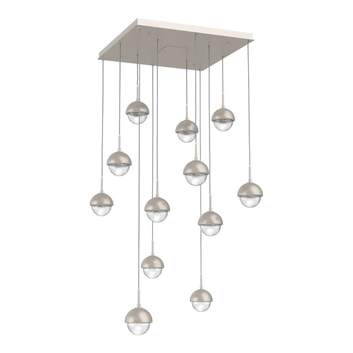 Cabochon Square Pendant Chandelier by Hammerton Studio 12 Lights in Beige Silver with Clear glass
