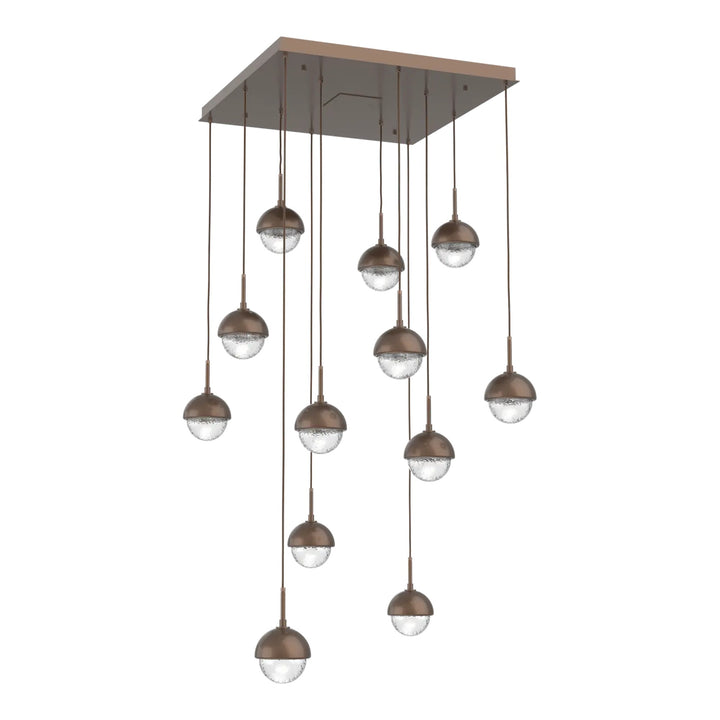 Cabochon Square Pendant Chandelier by Hammerton Studio 12 Lights in Burnished Bronze with Clear glass