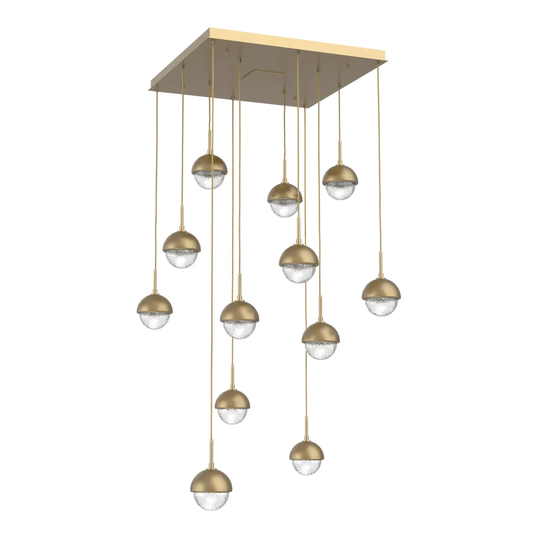 Cabochon Square Pendant Chandelier by Hammerton Studio 12 Lights in Gilded Brass with Clear glass