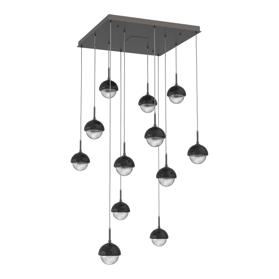 Cabochon Square Pendant Chandelier by Hammerton Studio 12 Lights in Graphite with Clear glass
