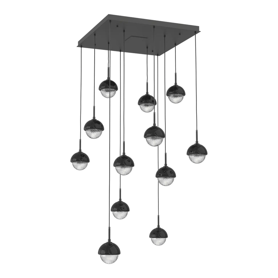 Cabochon Square Pendant Chandelier by Hammerton Studio 12 Lights in Matte Black with Clear glass