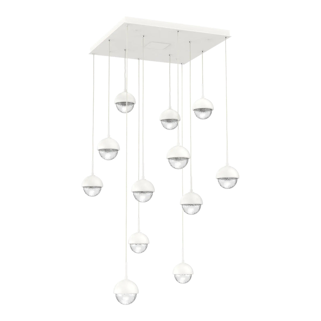 Cabochon Square Pendant Chandelier by Hammerton Studio 12 Lights in Salt White with Clear glass