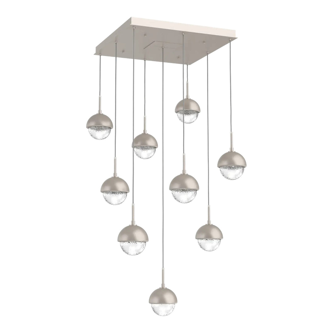Cabochon Square Pendant Chandelier by Hammerton Studio 9 Lights in Beige Silver with Clear glass