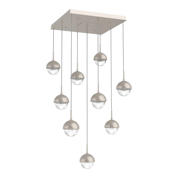 Cabochon Square Pendant Chandelier by Hammerton Studio 9 Lights in Beige Silver with Clear glass