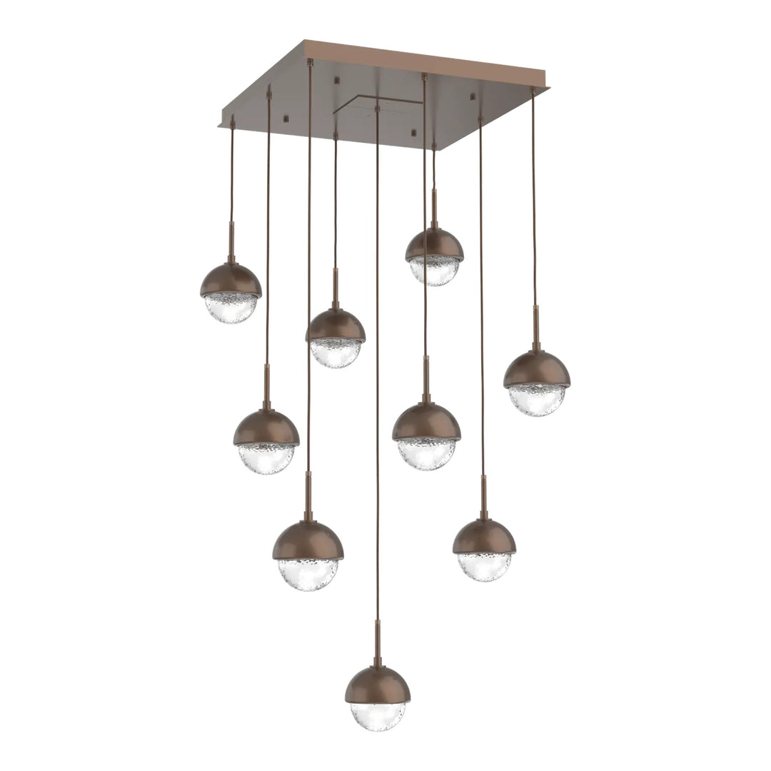 Cabochon Square Pendant Chandelier by Hammerton Studio 9 Lights in Burnished Bronze with Clear glass