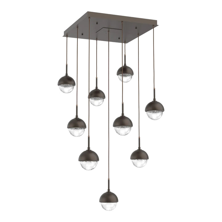 Cabochon Square Pendant Chandelier by Hammerton Studio 9 Lights in Flat Bronze with Clear glass