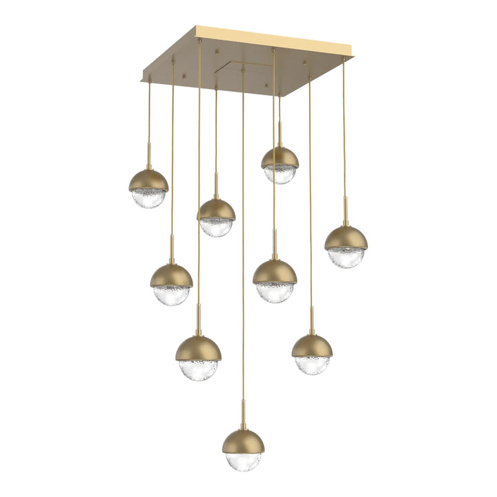 Cabochon Square Pendant Chandelier by Hammerton Studio 9 Lights in Gilded Brass with Clear glass
