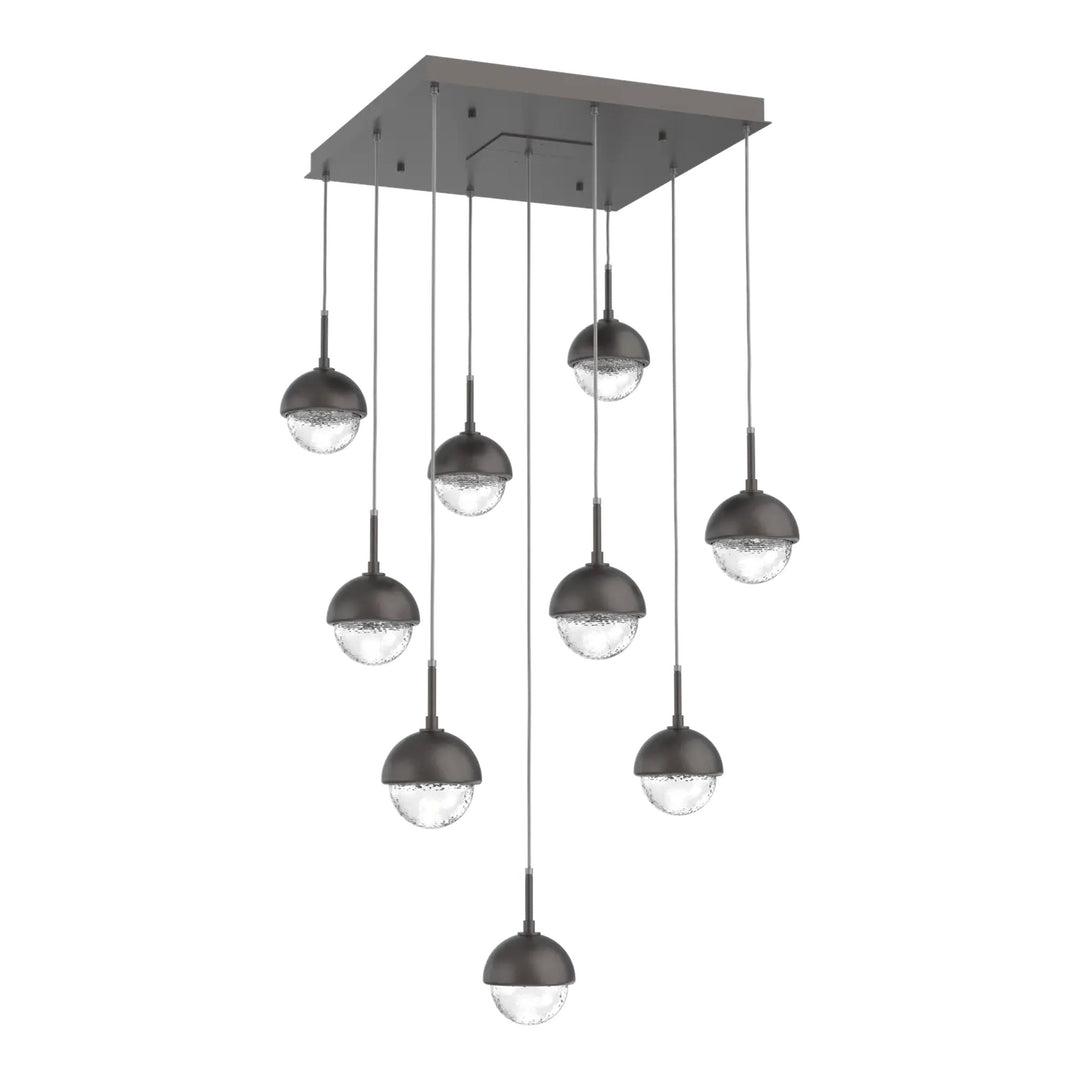 Cabochon Square Pendant Chandelier by Hammerton Studio 9 Lights in Graphite with Clear glass