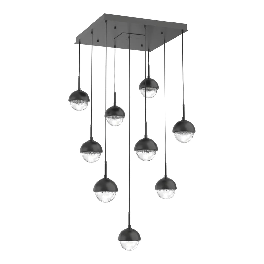 Cabochon Square Pendant Chandelier by Hammerton Studio 9 Lights in Matte Black with Clear glass