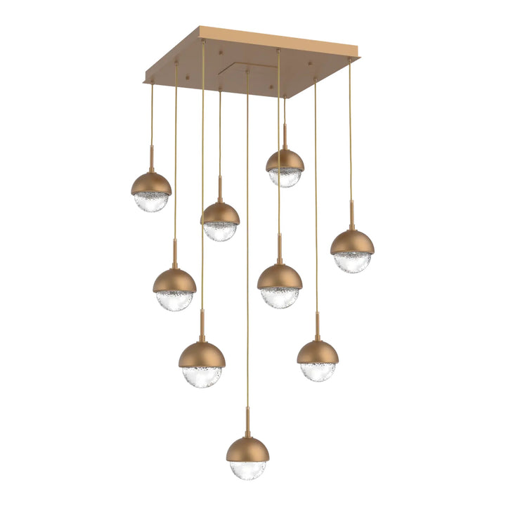 Cabochon Square Pendant Chandelier by Hammerton Studio 9 Lights in Novel Brass with Clear glass