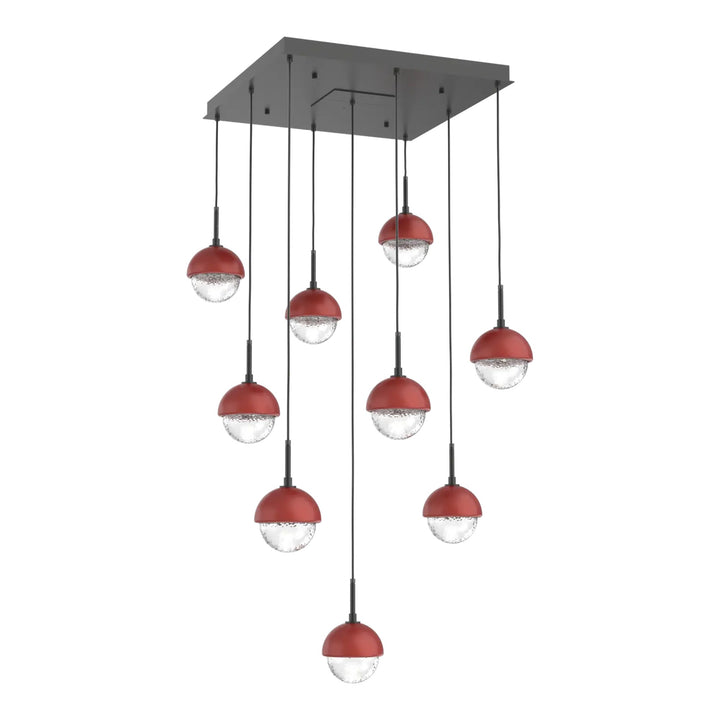 Cabochon Square Pendant Chandelier by Hammerton Studio with Cinnamon Red accent