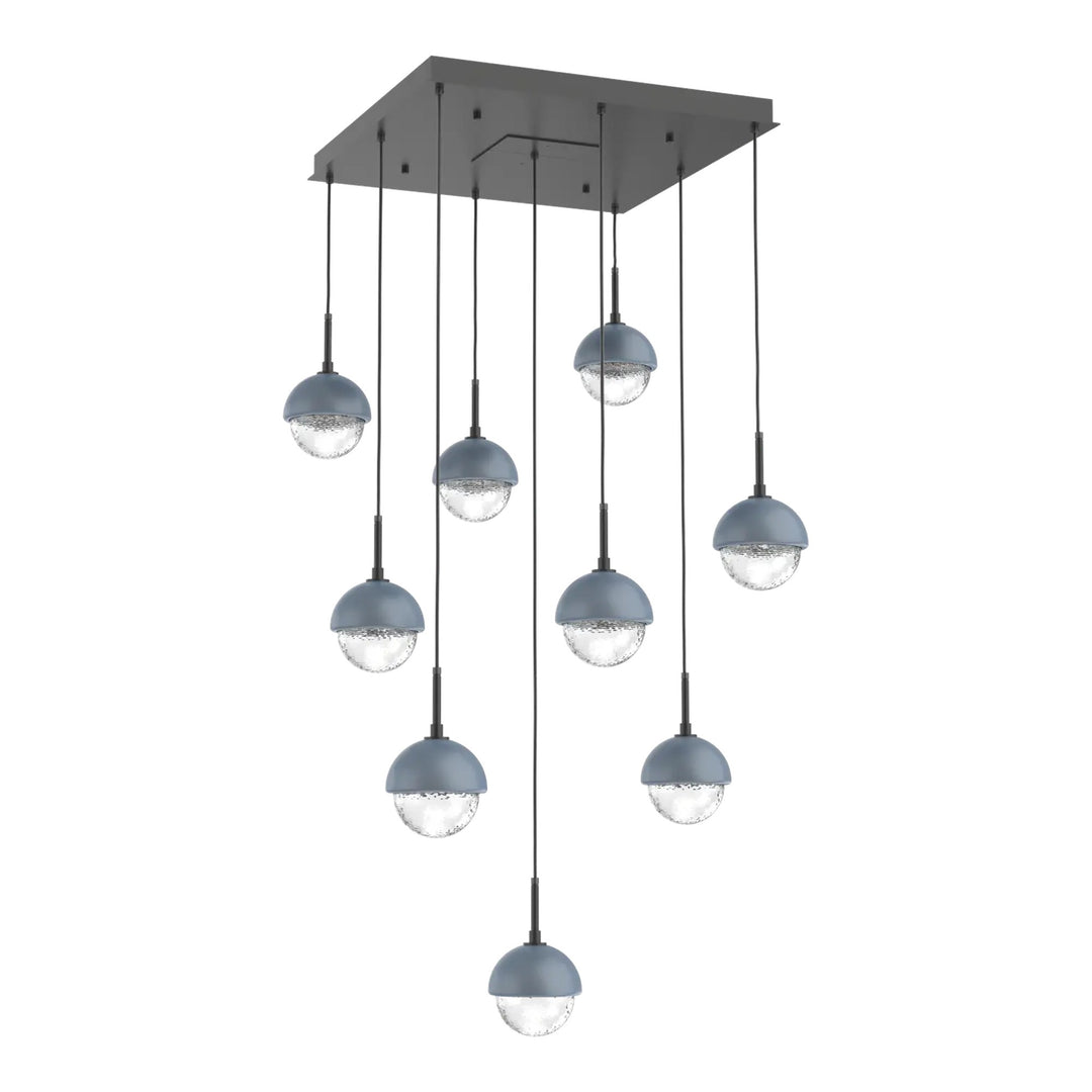 Cabochon Square Pendant Chandelier by Hammerton Studio with Poppy Blue accent