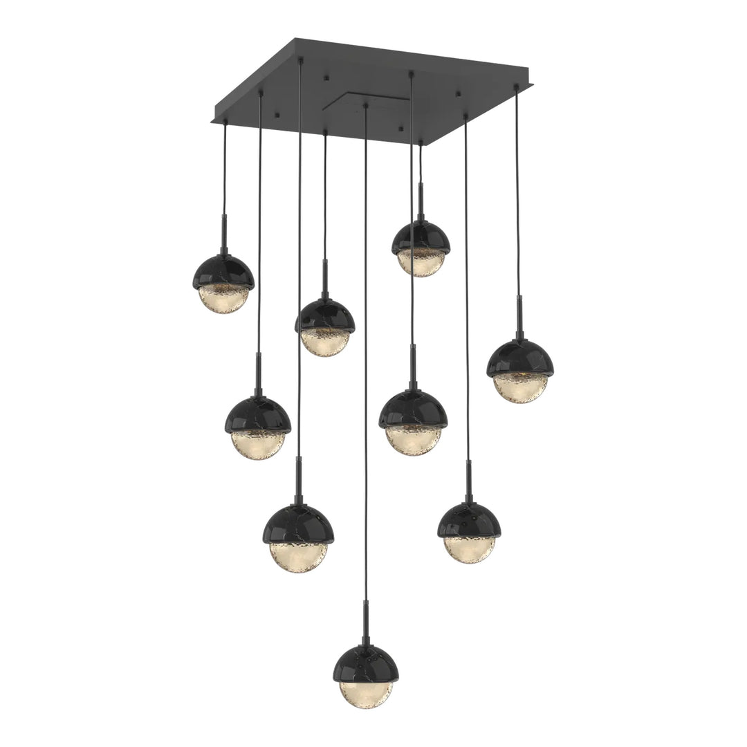 Cabochon Square Pendant Chandelier by Hammerton Studio in Matte Black with Amber glass