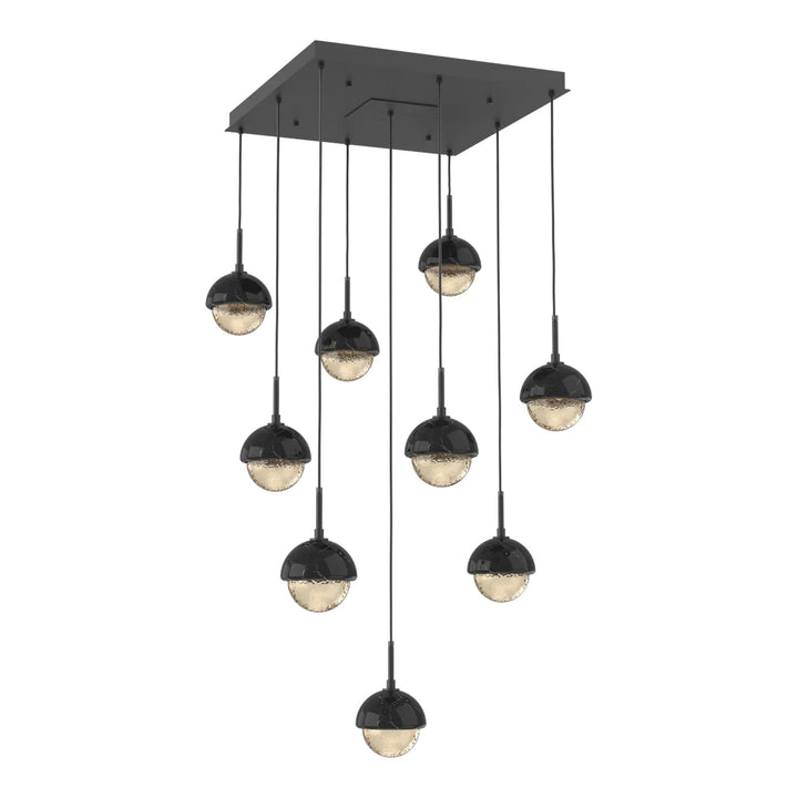 Cabochon Square Pendant Chandelier by Hammerton Studio in Matte Black with Amber glass