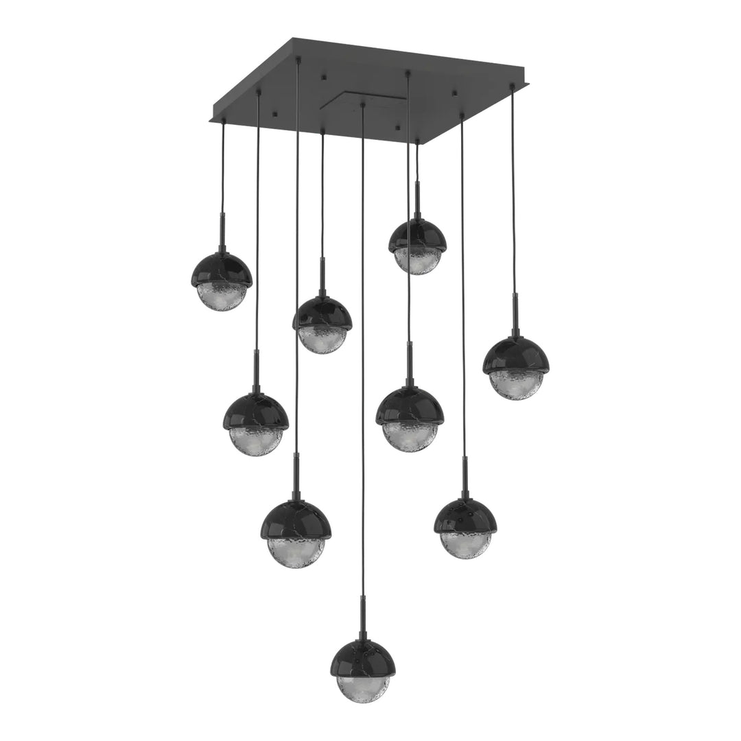 Cabochon Square Pendant Chandelier by Hammerton Studio in Matte Black with Smoke glass