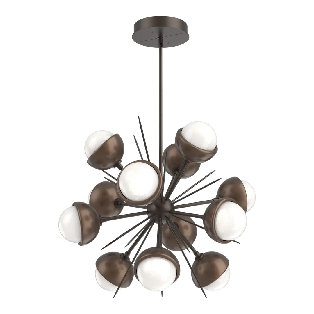 Cabochon Starburst Chandelier by Hammerton Studio in Flat Bronze with White glass