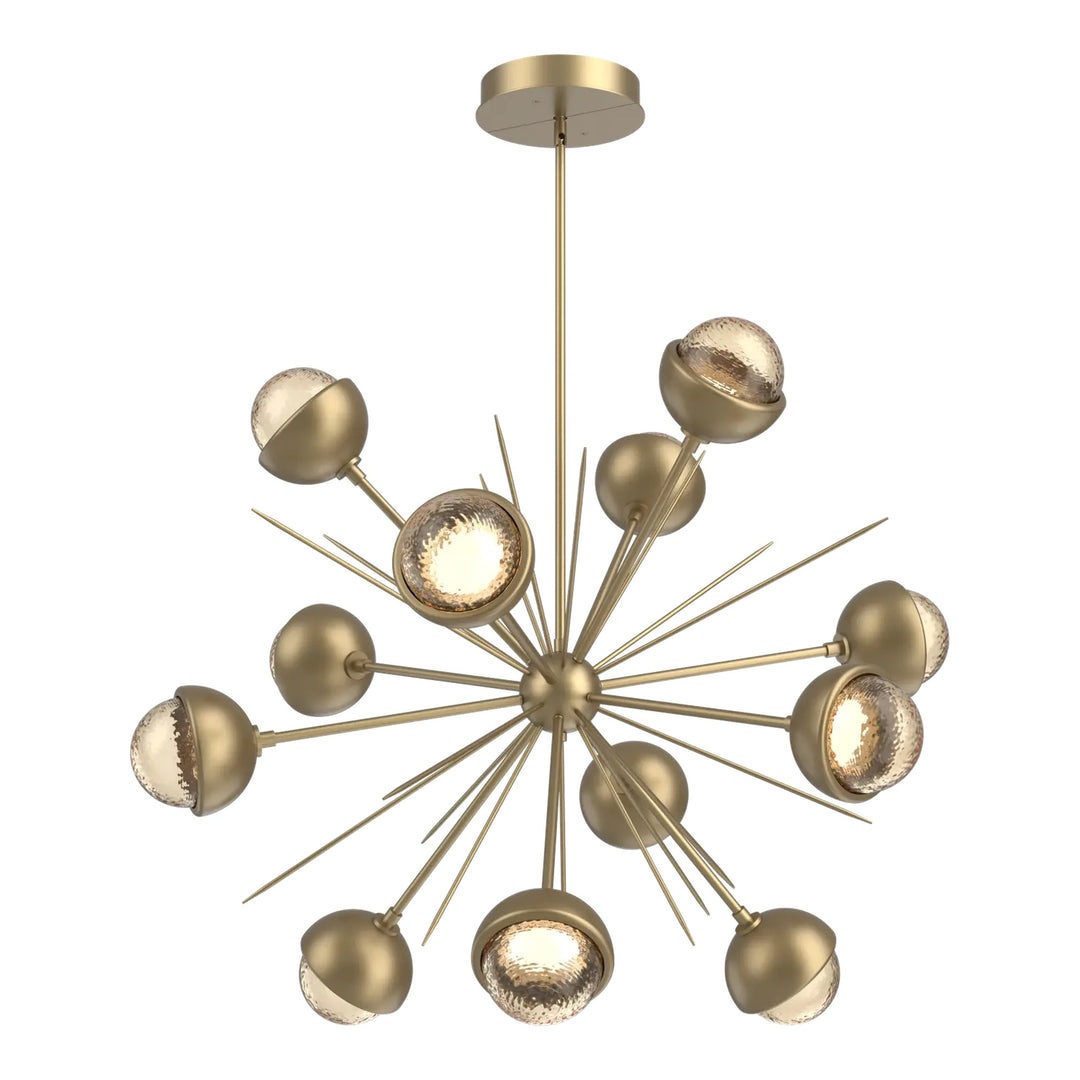 Cabochon Starburst Chandelier by Hammerton Studio Large in Gilded Brass with Amber glass