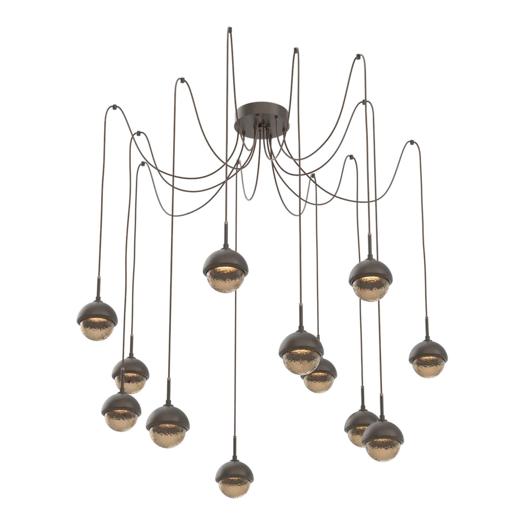 Cabochon Swag Chandelier by Hammerton Studio 12 Lights in Flat Bronze with Bronze glass