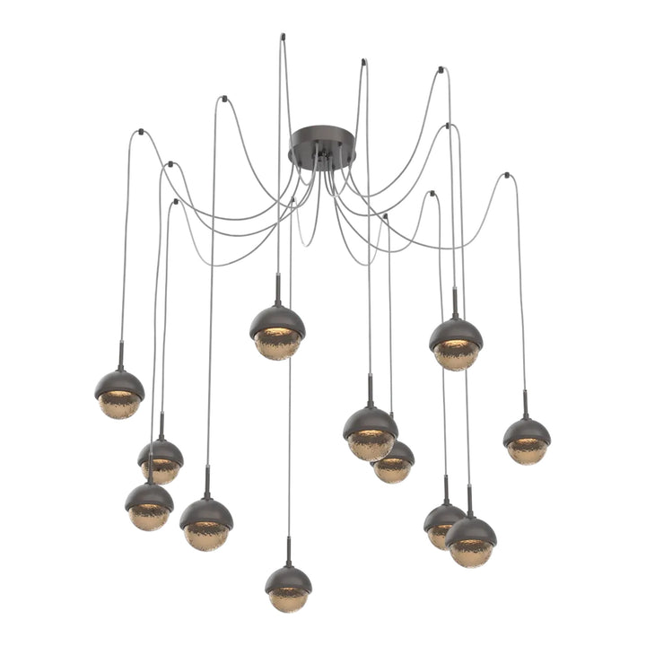 Cabochon Swag Chandelier by Hammerton Studio 12 Lights in Graphite with Bronze glass
