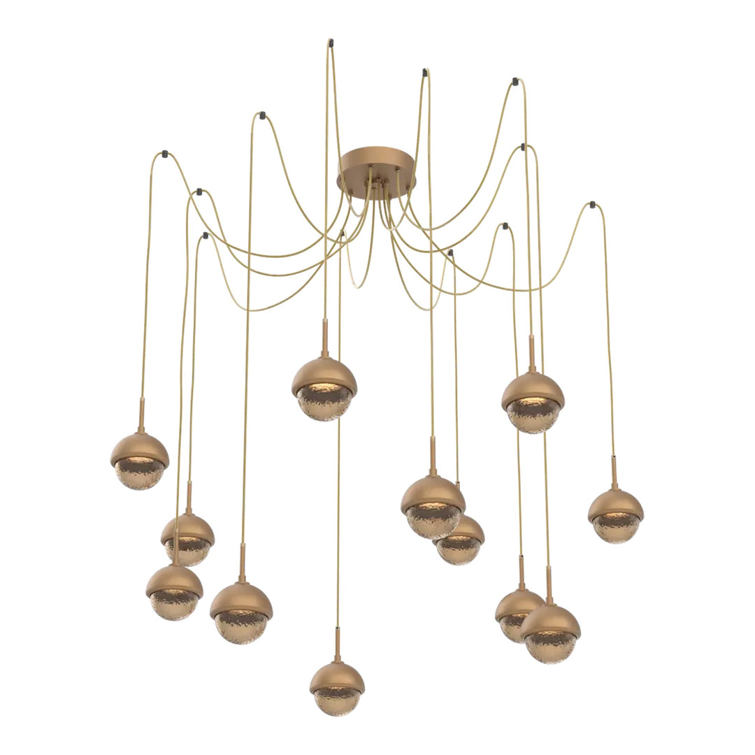 Cabochon Swag Chandelier by Hammerton Studio 12 Lights in Novel Brass with Bronze glass