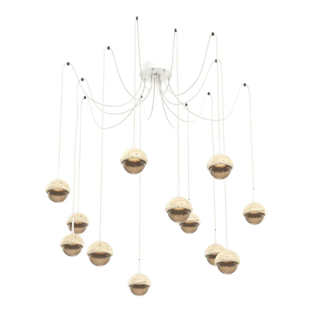 Cabochon Swag Chandelier by Hammerton Studio 12 Lights in Salt White with Bronze glass