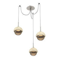 Cabochon Swag Chandelier by Hammerton Studio 3 Lights in Beige Silver with Bronze glass