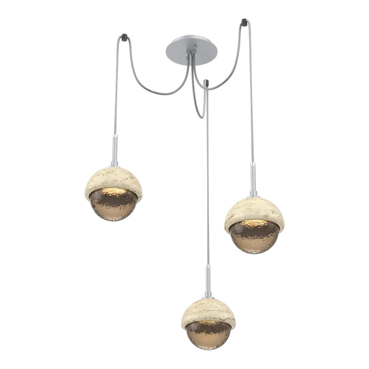 Cabochon Swag Chandelier by Hammerton Studio 3 Lights in Classic Silver with Bronze glass