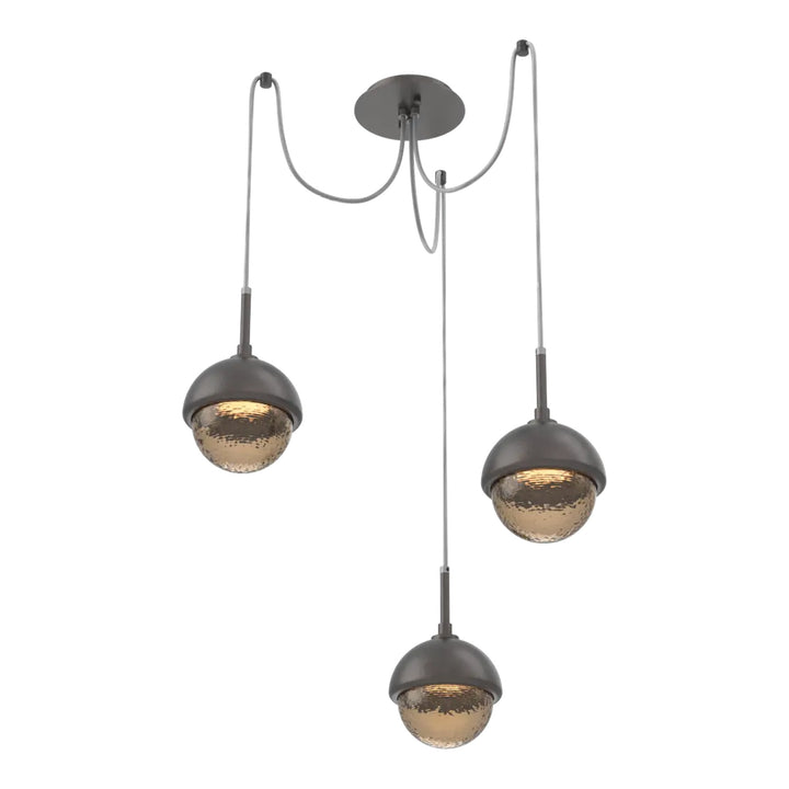 Cabochon Swag Chandelier by Hammerton Studio 3 Lights in Graphite with Bronze glass