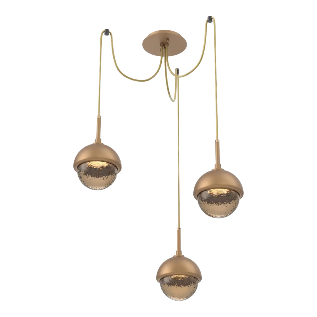 Cabochon Swag Chandelier by Hammerton Studio 3 Lights in Novel Brass with Bronze glass